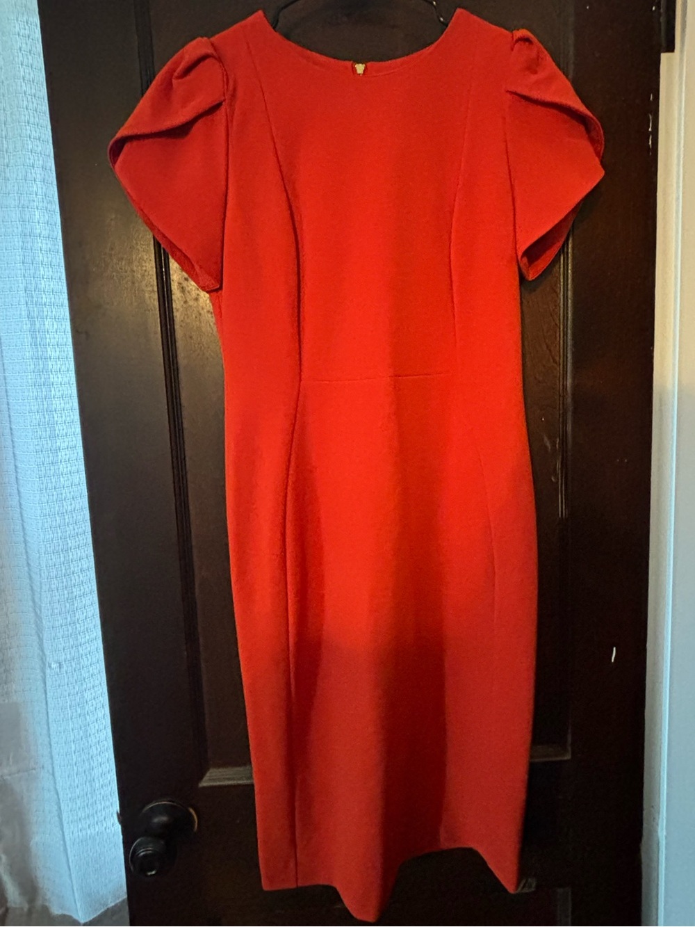 Calvin Klein Red Puff-Sleeve Midi Dress